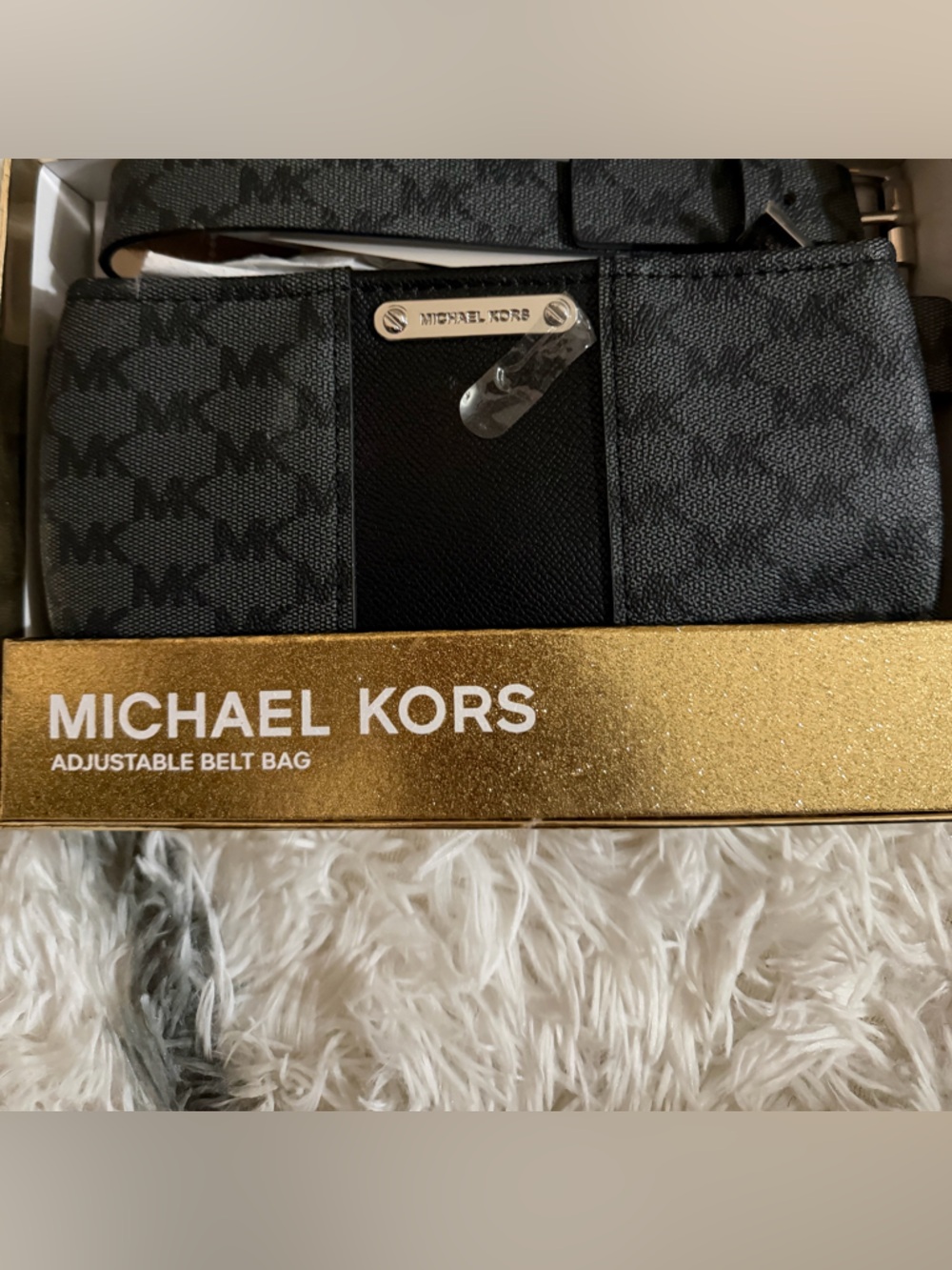 Michael Kors Black and Dark Gray Signature Adjustable Belt Bag Size S/M NIB - Picture 2 of 4
